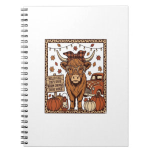 Highland Cow Hello Fall Vintage Engraving Design Notebook