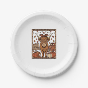 Highland Cow Hello Fall Vintage Engraving Design Paper Plates