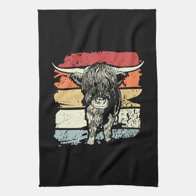 Highland Cow Highland Cows Retro Kitchen Towel (Vertical)