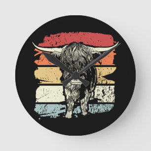 Highland Cow Highland Cows Retro  Round Clock