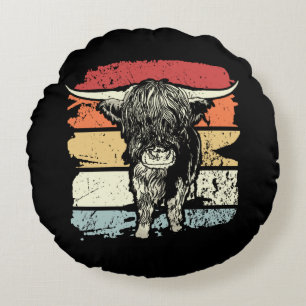 Highland Cow Highland Cows Retro Round Pillow