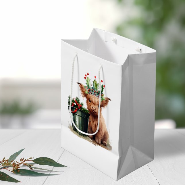Highland Cow Holly Jolly Christmas Medium Gift Bag (Creator Uploaded)