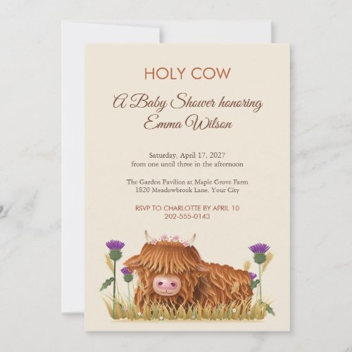 Highland Cow Holy Cow Baby Shower Invitation