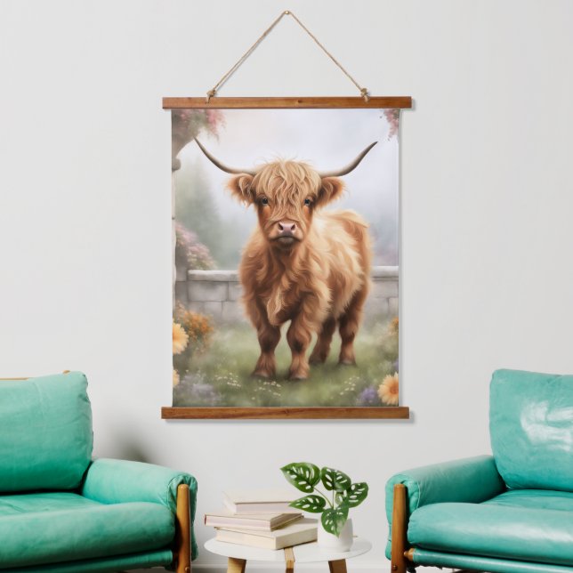 Highland cow home decor hanging tapestry (Living Room)