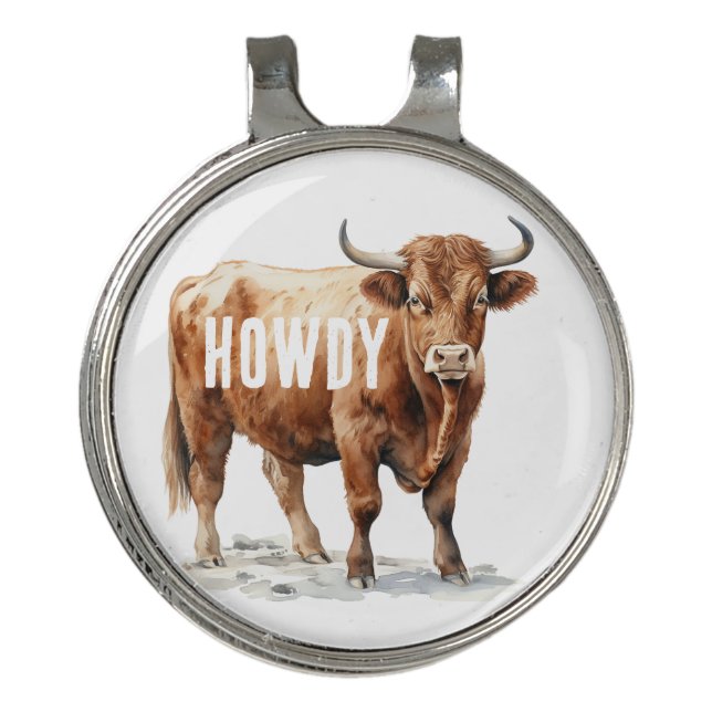 Highland Cow Howdy  Golf Hat Clip (Front)