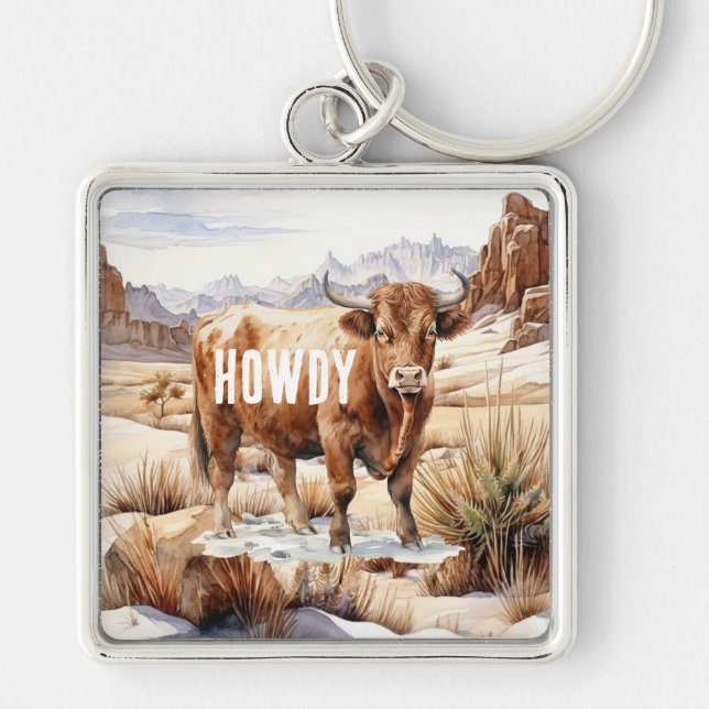 Highland Cow Howdy  Keychain (Front)