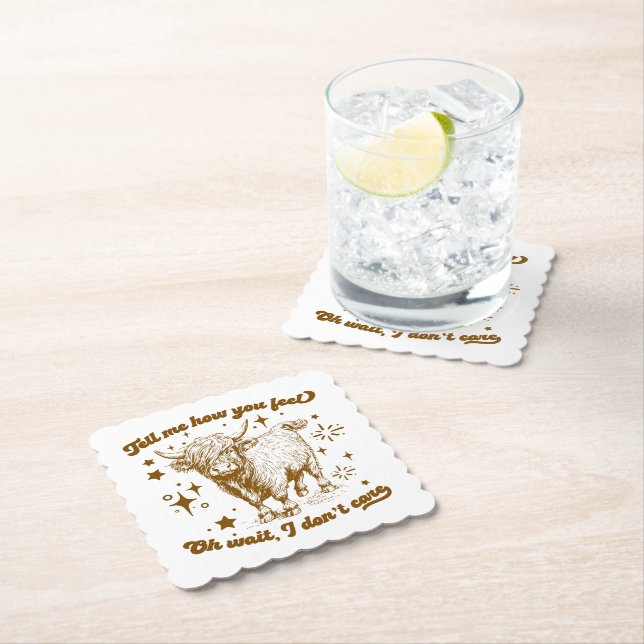 Highland Cow Humorous Quote Paper Coaster (Insitu)