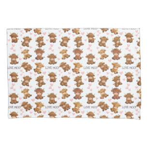 Highland Cow I Love Moo Heart Pillow Case