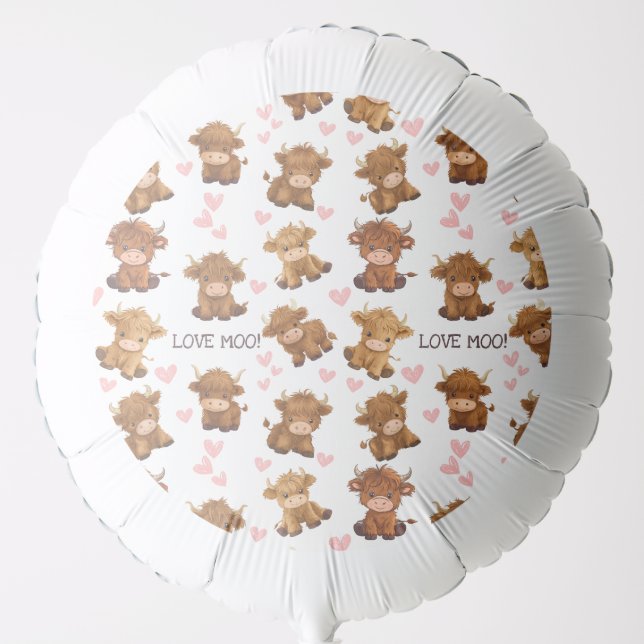 Highland Cow I Love Moo Valentine Hearts Balloon (Front)