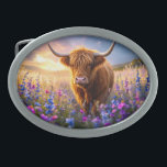 Highland Cow in a field of colorful flowers Belt Buckle<br><div class="desc">Beautiful Highland cow surrounded be luscious flowers of multiple colors. 

AI ART CREATED BY MINX267</div>