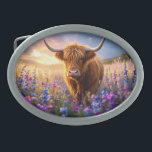 Highland Cow in a field of colorful flowers Belt Buckle<br><div class="desc">Beautiful Highland cow surrounded be luscious flowers of multiple colors.
AI ART CREATED BY MINX267</div>