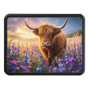 Highland Cow in a field of colorful flowers Hitch Cover