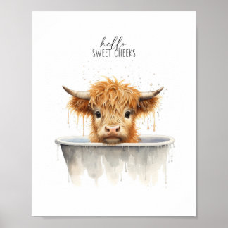 Highland Cow in Bathtub Printable Wall Art