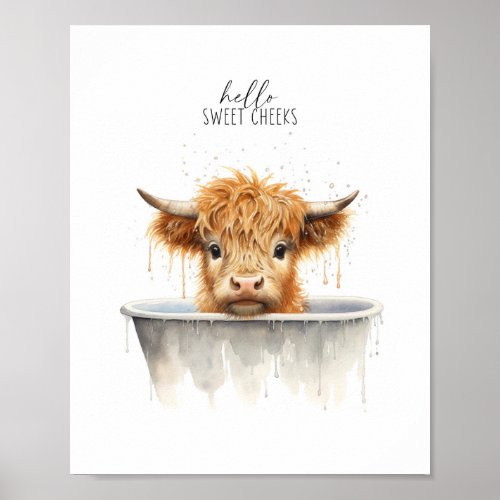 Highland Cow in Bathtub Printable Wall Art