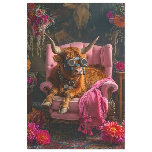Highland Cow in Boho Style Decoupage  Tissue Paper