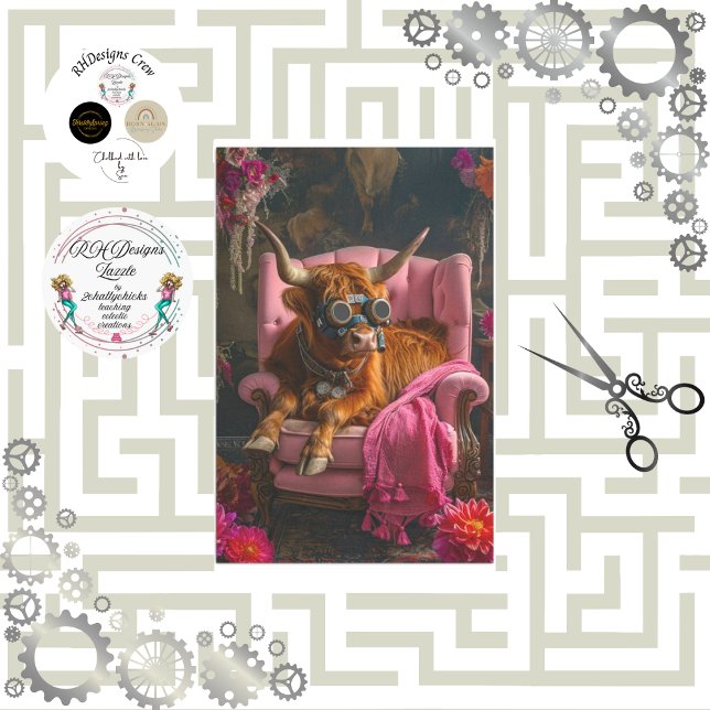 Highland Cow in Boho Style Decoupage  Tissue Paper (Creator Uploaded)