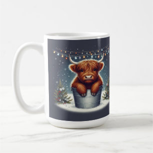 Highland Cow in Bucket with Colorful Lights Coffee Mug