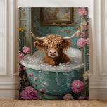 Highland Cow in Floral Bathtub Art Canvas Print<br><div class="desc">Add a splash of whimsy to your walls with this charming art print featuring a highland cow enjoying a relaxing bubble bath in a vintage tub. Surrounded by floral wallpaper, cheerful blooms, and sudsy bubbles, this playful scene blends farmhouse charm with cozy cottagecore vibes. Perfect for bathroom decor, farmhouse homes,...</div>