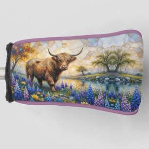 Highland Cow in Floral Valley Landscape Golf Head Cover