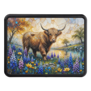 Highland Cow in Floral Valley Landscape Hitch Cover