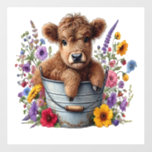 Highland Cow in Flower Bucket Png, Cute Wall Decal