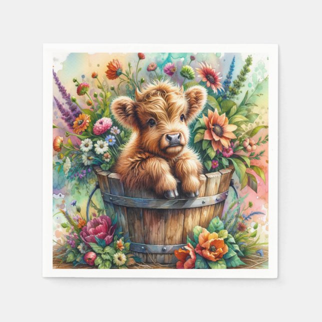 Highland Cow in Flowers Napkins (Front)