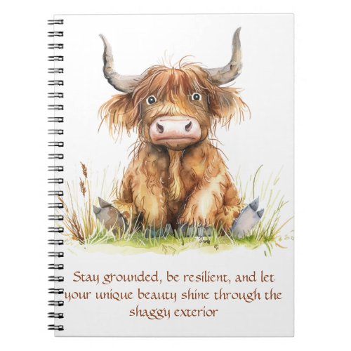 Highland Cow in grass inspirational Notebook