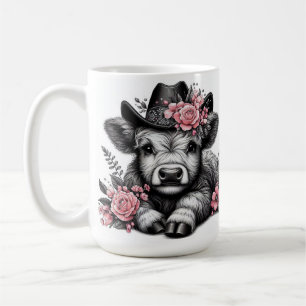 Highland Cow in Hat with Floral Decoration Coffee Mug
