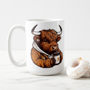 Highland Cow in Jacket Enjoying a Cozy Coffee Coffee Mug