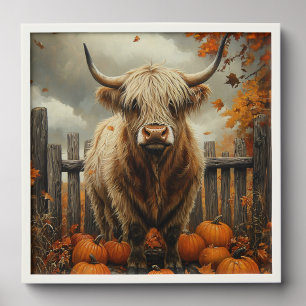 Highland Cow in Pumpkin Patch Peel And Stick Photo Tile