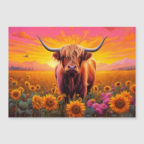 Highland Cow in Sunflowers _Sunrise Magnetic Card