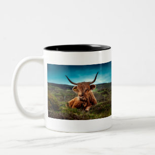 Highland Cow in the Field Two-Tone Coffee Mug