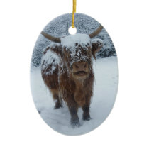 Highland Cow in the Snow Ceramic Ornament