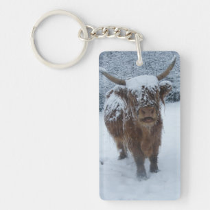 Highland Cow In The Snow Keychain