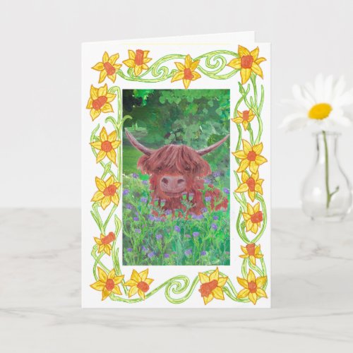 Highland cow in the thistles Folded Greeting Card