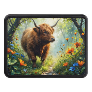 Highland Cow in the wood with wildflowers Hitch Cover