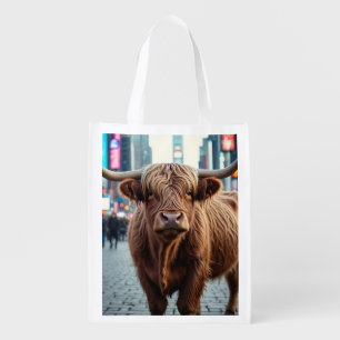 Highland Cow in Times Square Grocery Bag
