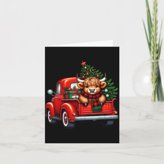 Highland Cow In Truck Farm Farmer Christmas Cow Ca Card (Front)