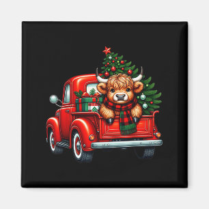 Highland Cow In Truck Farm Farmer Christmas Cow Ca Magnet