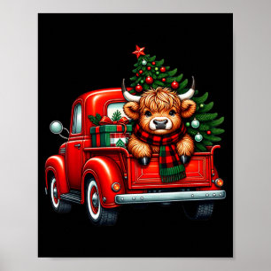 Highland Cow In Truck Farm Farmer Christmas Cow Ca Poster