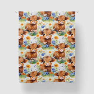 Highland Cow in Wild Flowers Blackout Curtains