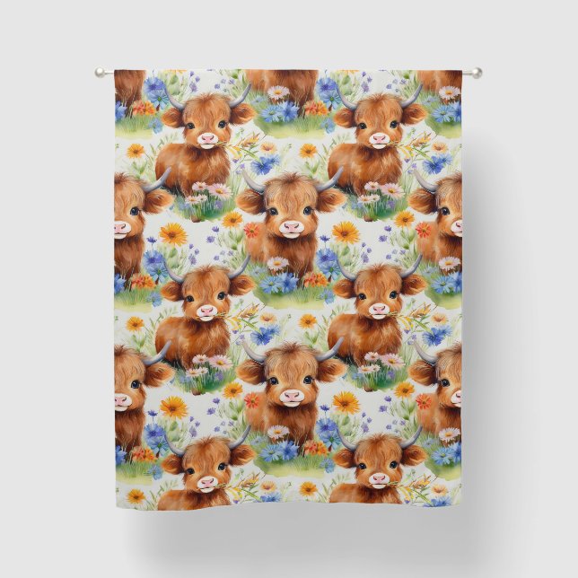 Highland Cow in Wild Flowers Blackout Curtains (Front)