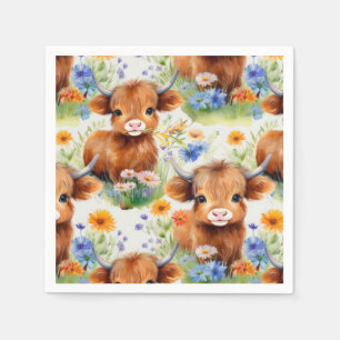 Highland Cow in Wild Flowers Napkins