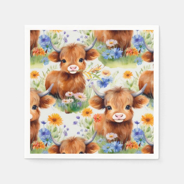 Highland Cow in Wild Flowers Napkins (Front)