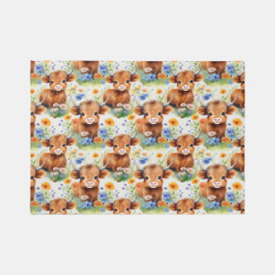 Highland Cow in Wild Flowers Rug