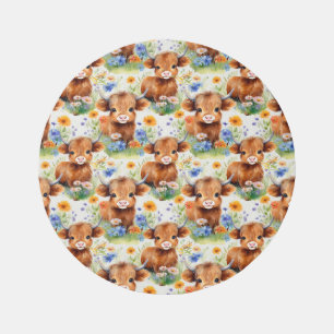 Highland Cow in Wild Flowers Rug