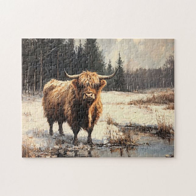 Highland Cow in Winter Landscape Jigsaw Puzzle (Horizontal)