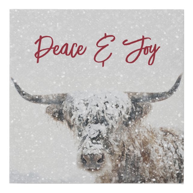 Highland Cow In Winter Snow Faux Canvas Print (Front)