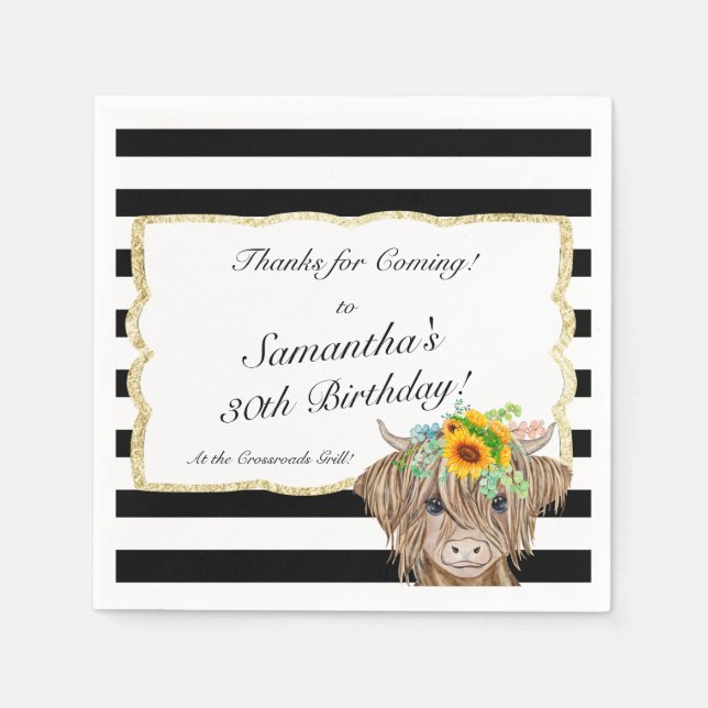 Highland Cow Invitation, Cow Birthday  Napkins (Front)