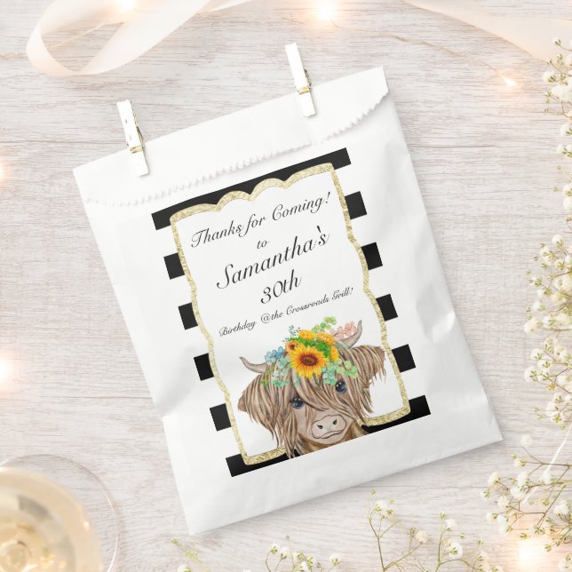 Highland Cow Invitation, Cow Birthday Party  Favor Bag (Clipped)